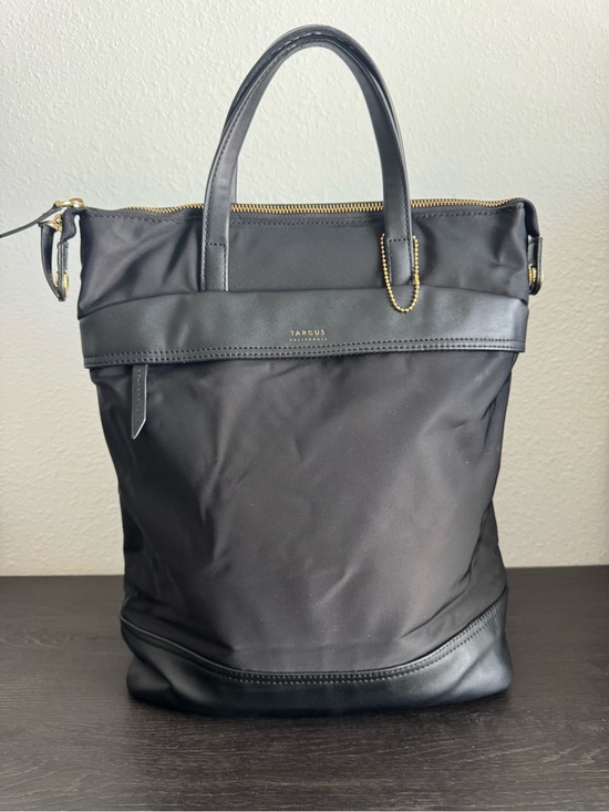 Targus Handbags - Targus Black Nylon Laptop Tote with Leather Trim and Gold Accents
